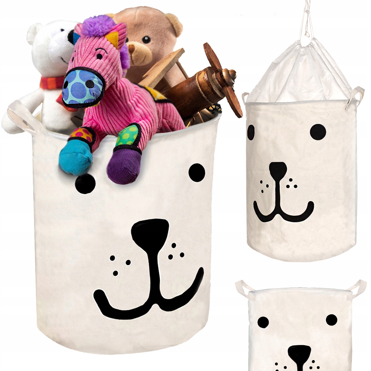 KOSZ NA ZABAWKI ZAMYKANY NA ŚCIĄGACZ POJEMNIK WOREK KLOCKI PRANIE ORGANIZER