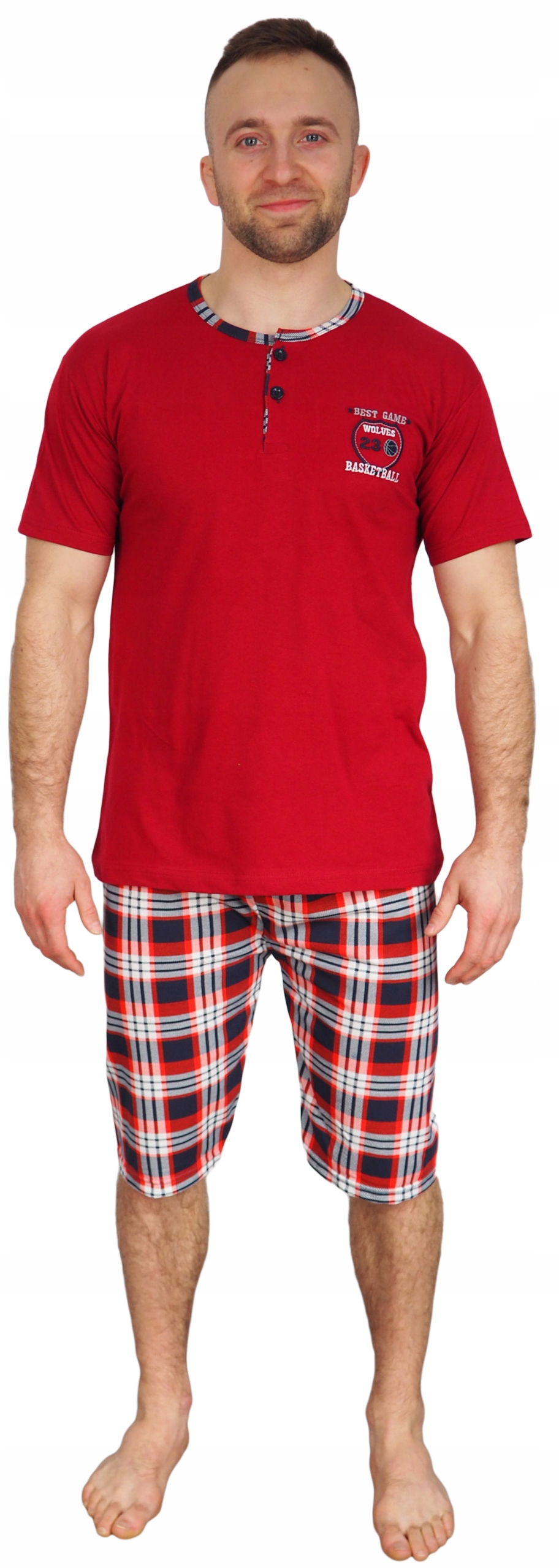 PIŻAMA MĘSKA XL kratka BAWEŁNA guziki CHŁOPAK tata Rozmiar XL