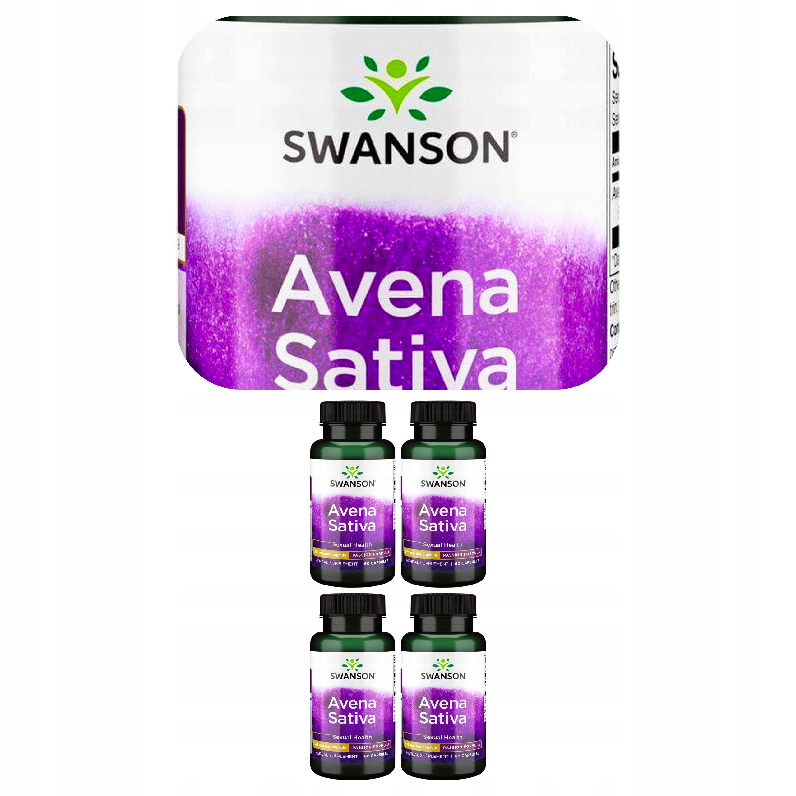 4x Avena Sativa Swanson Owies Zwyczajny Ekstrakt 10:1 Cała Roślina 60 kaps.