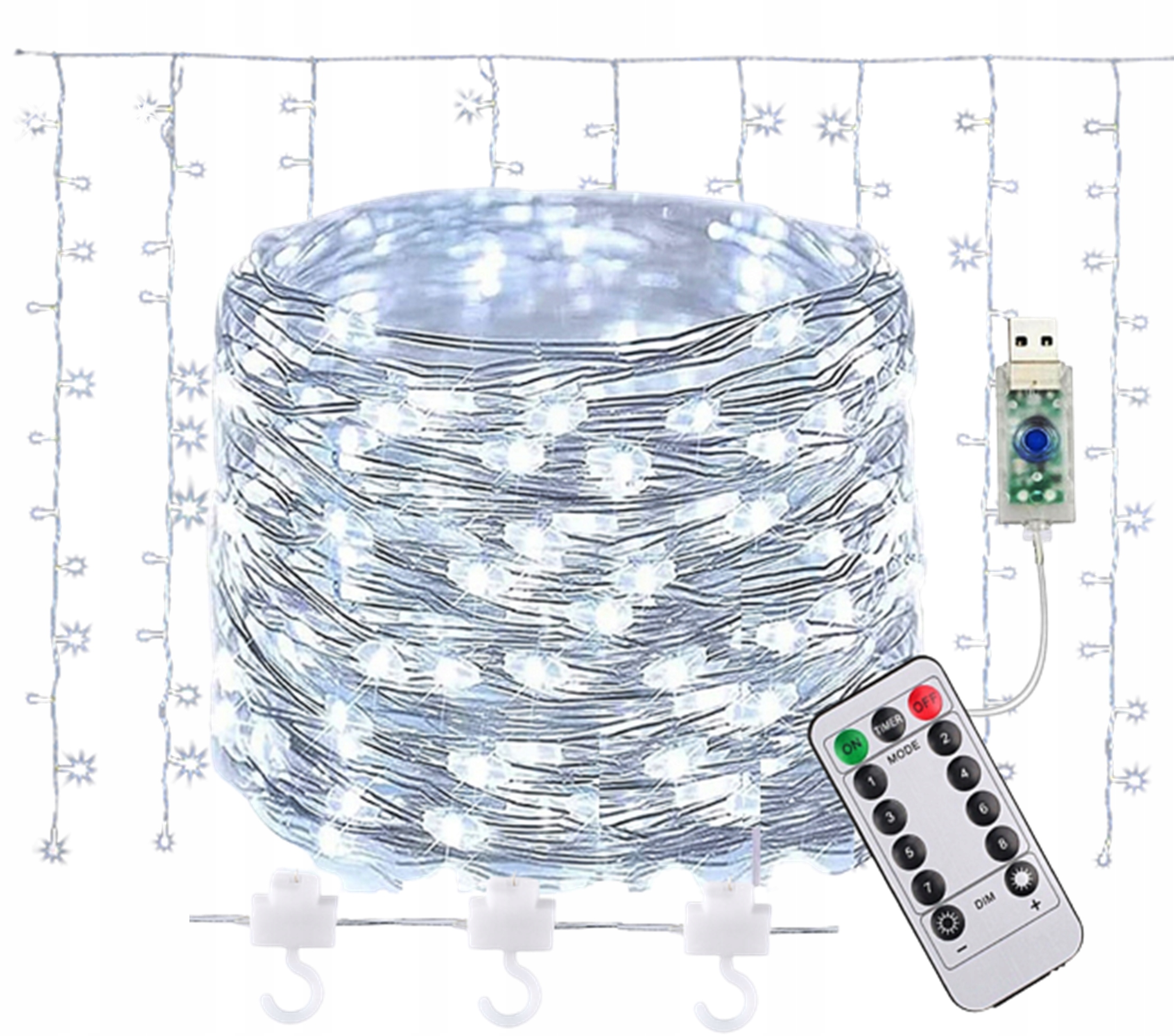 KURTYNA GIRLANDA LAMPKI WISZĄCE SOPLE USB 300 LED OZDOBA DRUCIK