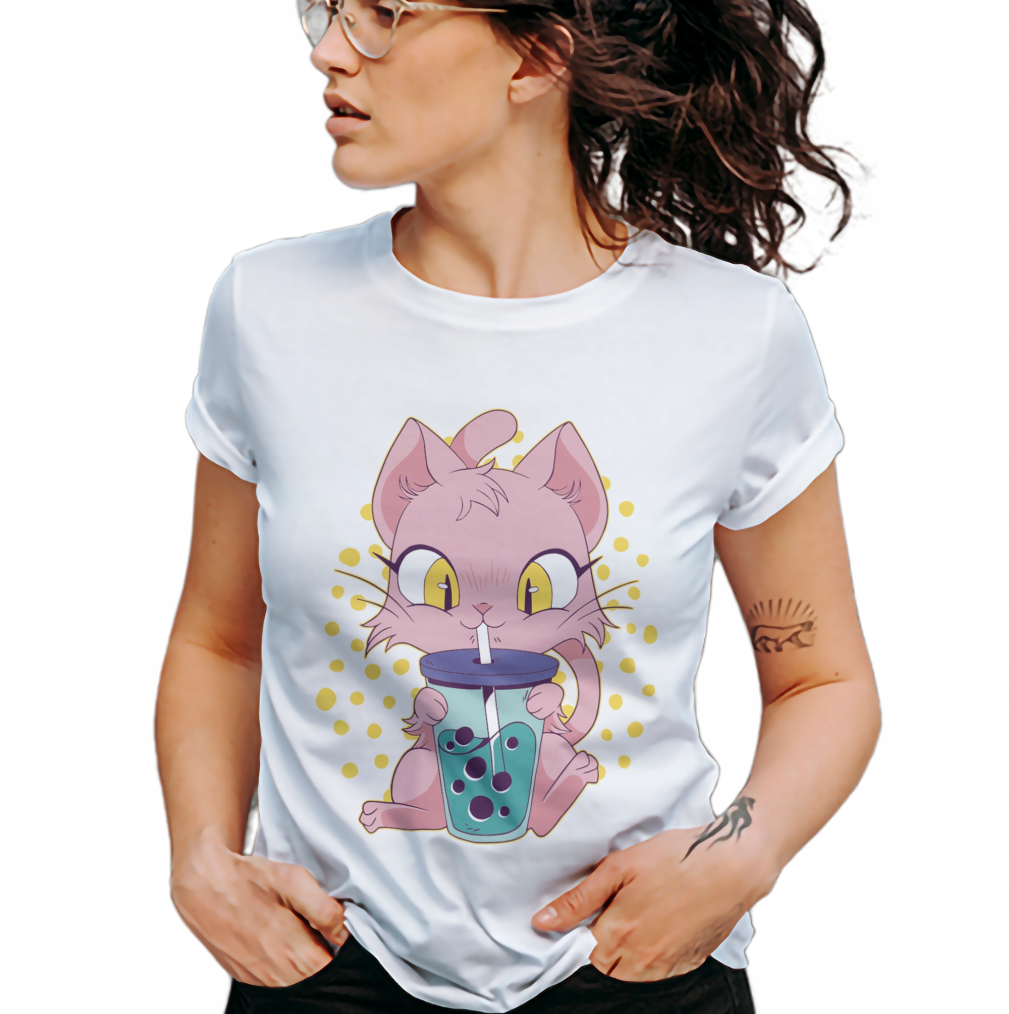 

Słodki Kotek Anime Koszulka T-shirt Różne Xs