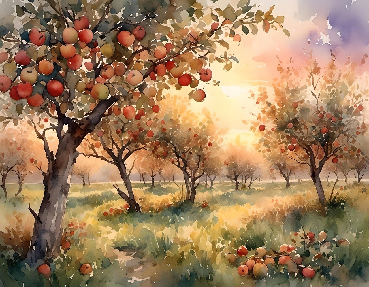 Diamond Painting Sad Jablka Stromy Příroda Západ Velký 80x100 cm