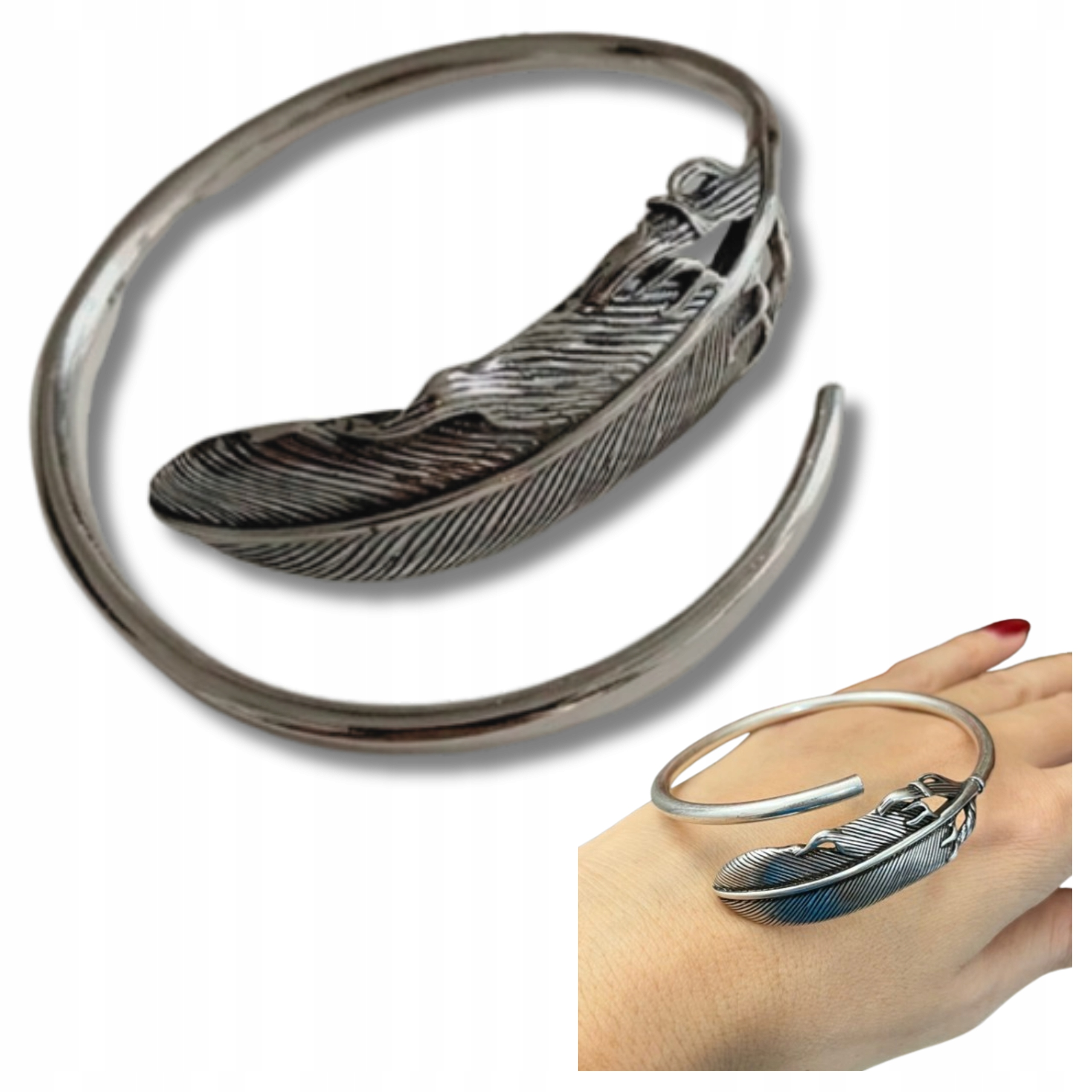 Stříbrný náramek 925 cuff pero boho nastavitelný elegantní dámský