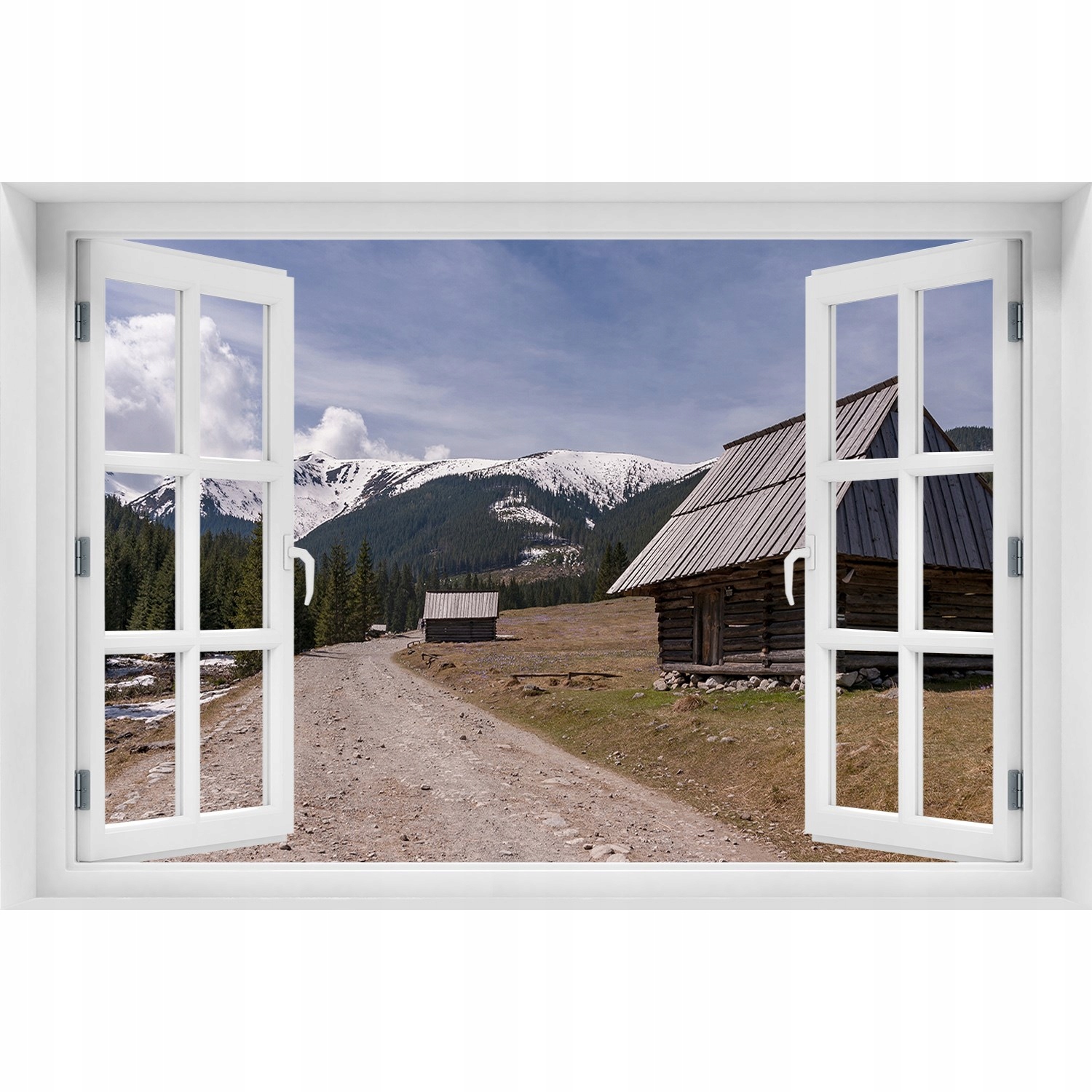 

3D Okno Naklejka na ścianę Domek w górach 120x80