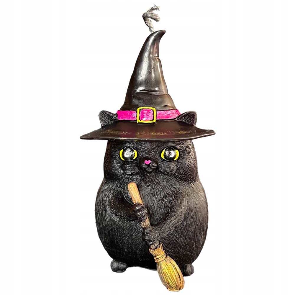 Rituální Svíčka Ze Včelího Vosku Kočka S Koštětem Ručně Vyráběná Handmade