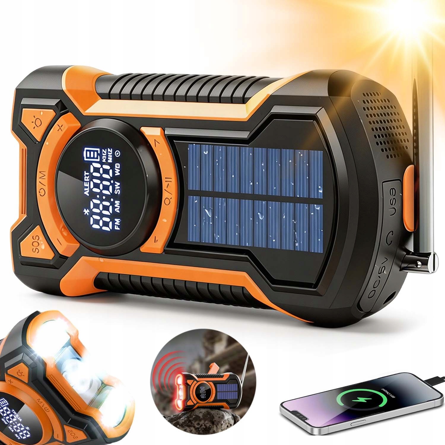 Rádio Na Solární Kliku Am/fm/wb Bluetooth Svítilna Powerbanka 5000MAH S LCD