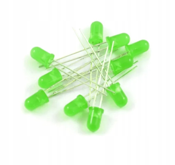 10× DIODA LED 5mm ZIELONA MATOWA 3V x 10