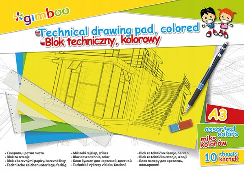 

Blok techniczny A3 10 kart 150gsm mix kolorów