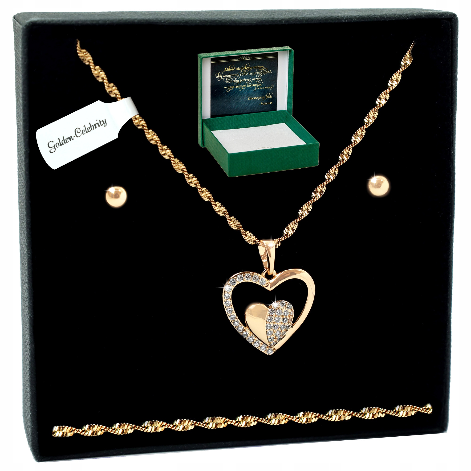 Zlatý Řetízek Přívěsek Srdce 18K Náušnice Dárek K Narozeninám 45 CM