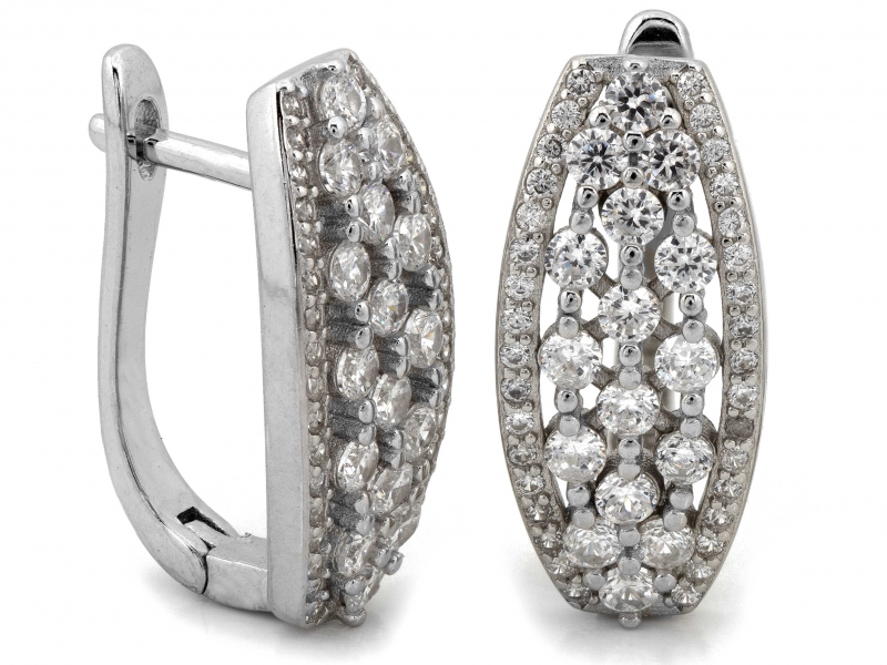 Stříbrné náušnice 925, ažurové, oválné s zirkony, anglické zapínání 4.76 g