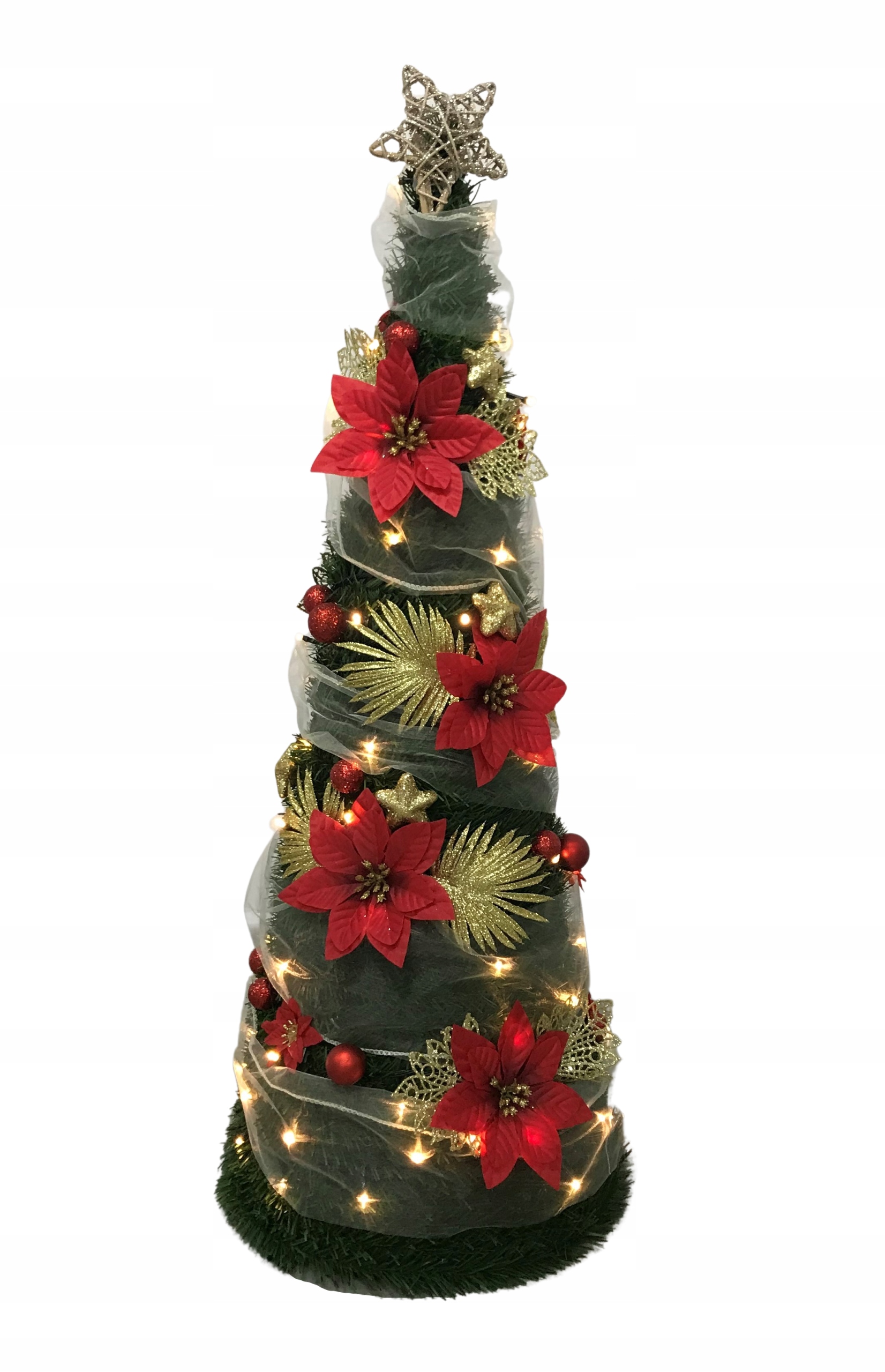 STOŻEK DEKOROWANY OZDOBA ŚWIĘTECZNA CHOINKA SZTUCZNA STROJONA 100cm + LED Wysokość Do 100 cm