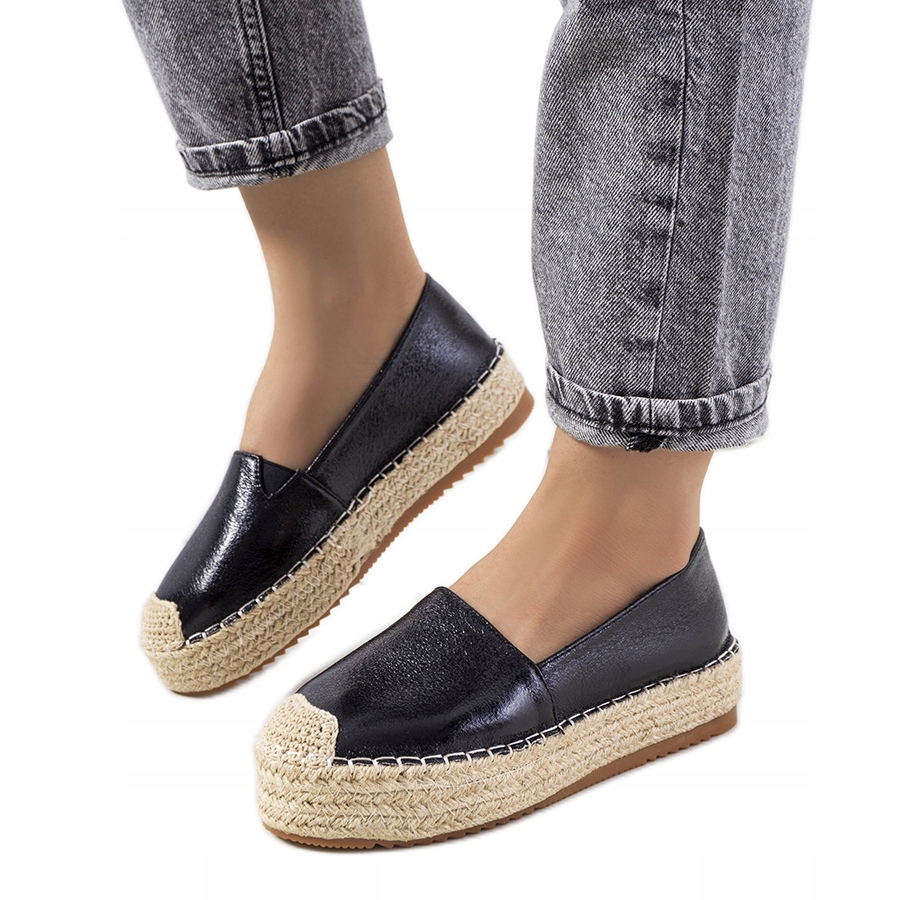

Czarne Skóra ekologiczna Buty Espadryle r.39