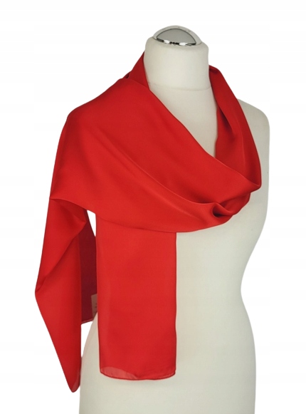 311 Elegancki jedwabny SZAL CZERWONY z połyskiem