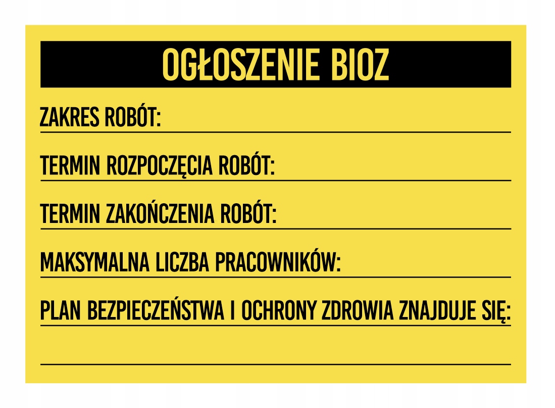 Budowlana Tablica BIOZ 50x70cm PCV