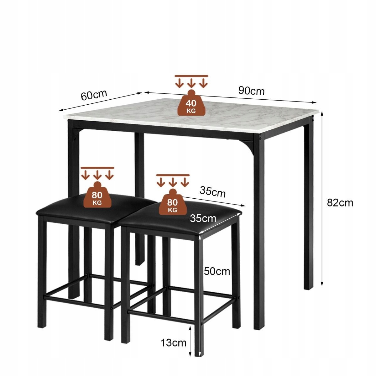 Zestaw mebli do jadalni Stół kuchenny z 2 stołkami EAN (GTIN) 0783501392484