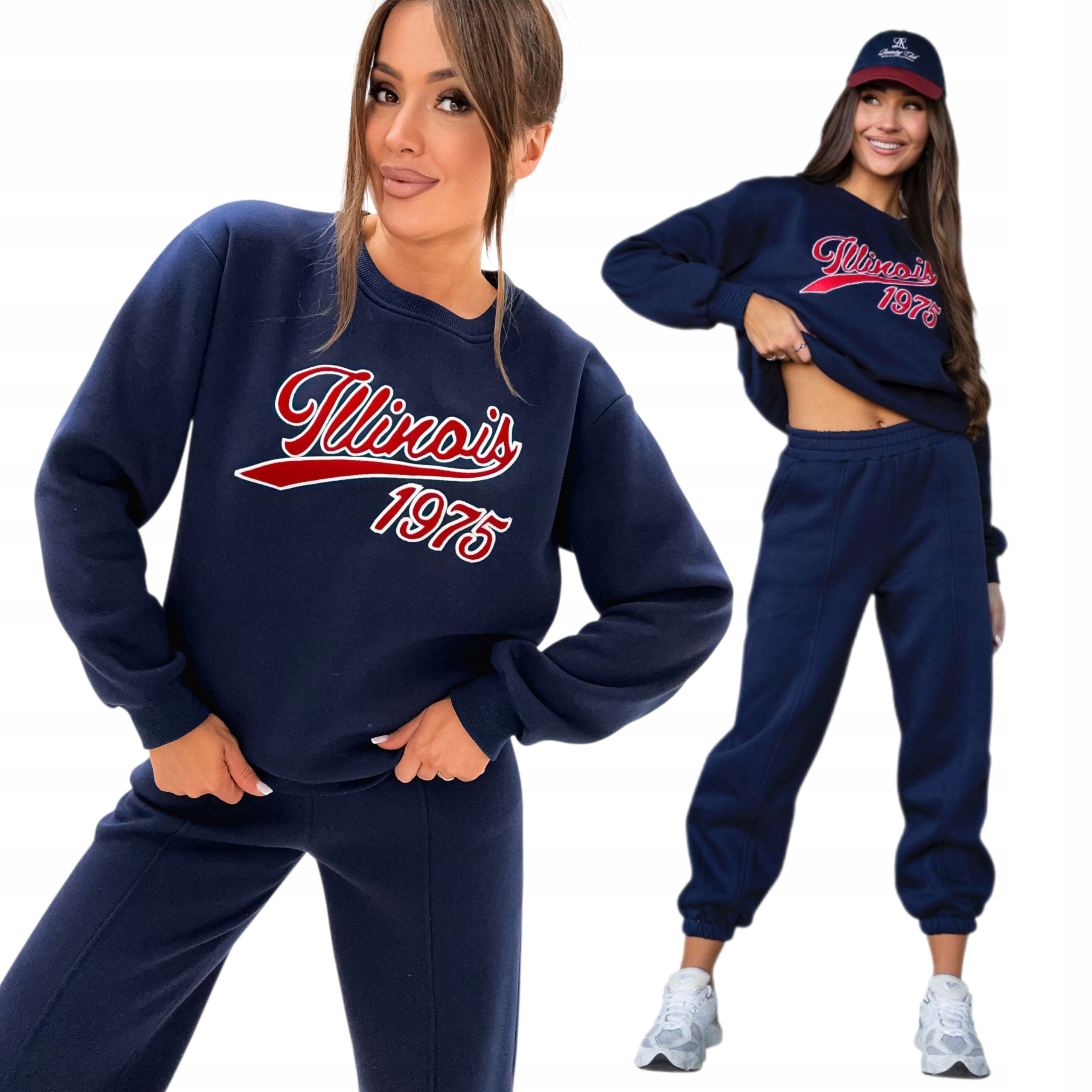 Dámský Zateplený Teplákovka Módní Bavlněný Komplet velikost L XL Tmavě Modrá