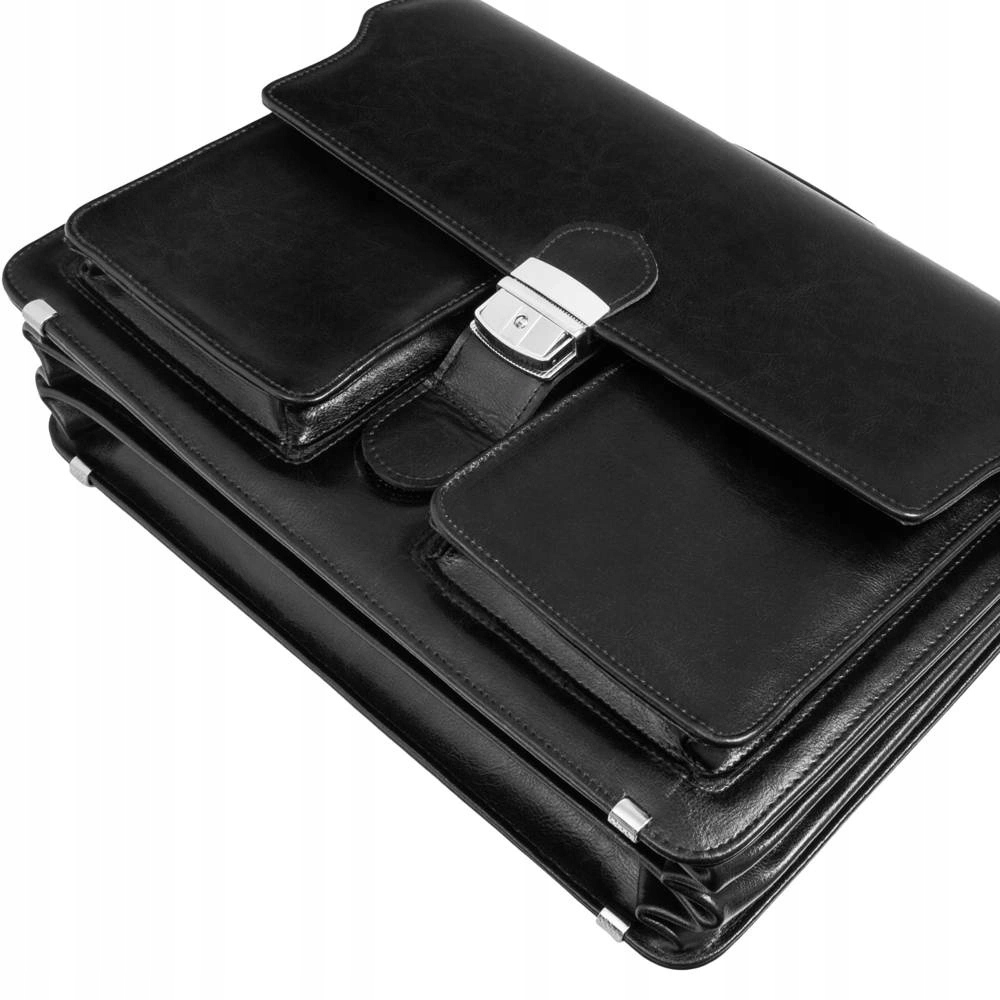 Teczka męska na dokumenty do pracy czarna aktówka skórzana - Tizano TS18 Materiał dominujący skóra naturalna