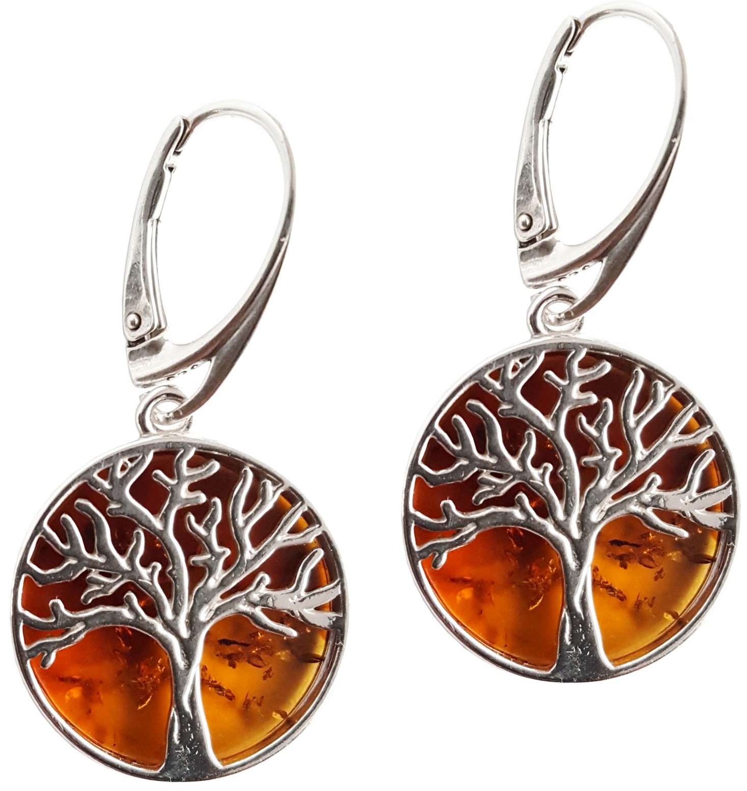 

Kolczyki srebrne Drzewko Życia z BURSZTYNEM+certyf