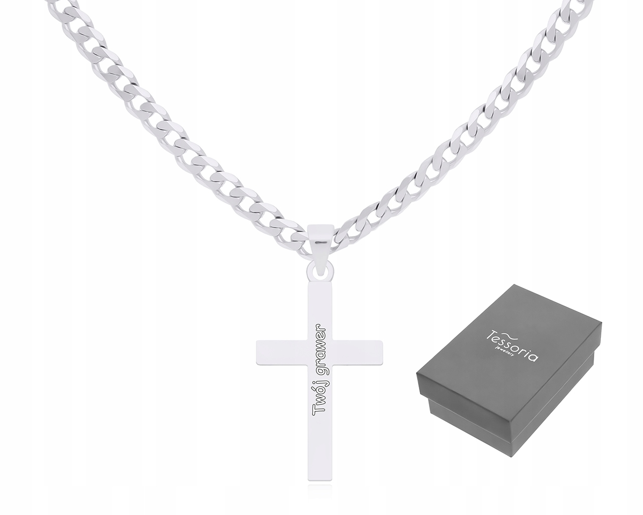 Stříbrný Řetízek s Křížkem Gravírování 925 Pánský Náhrdelník délka 50 cm