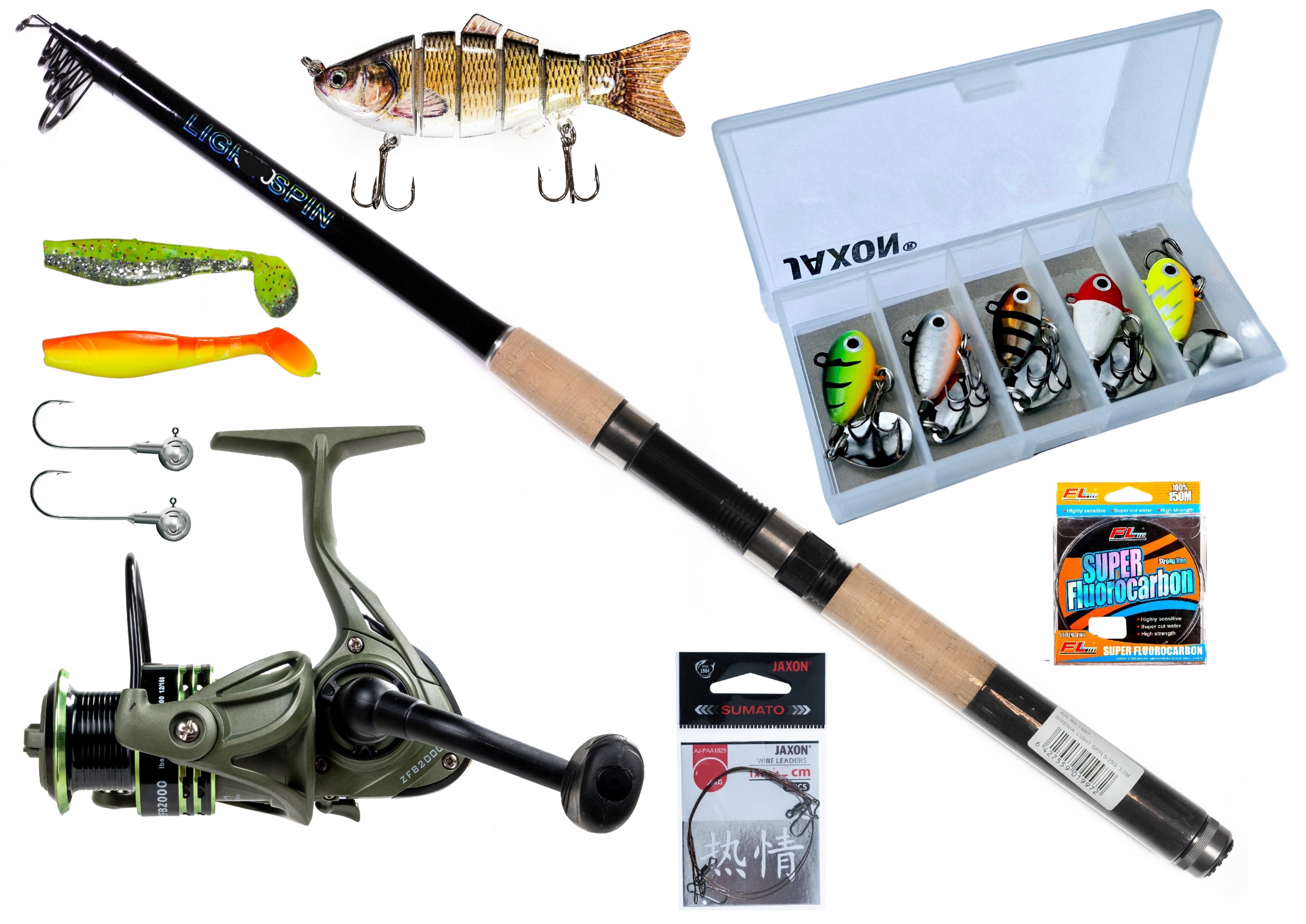 Zestaw Wędkarski Spinningowy Kompletny zestaw Żyłka Kopyto Główka Wobler