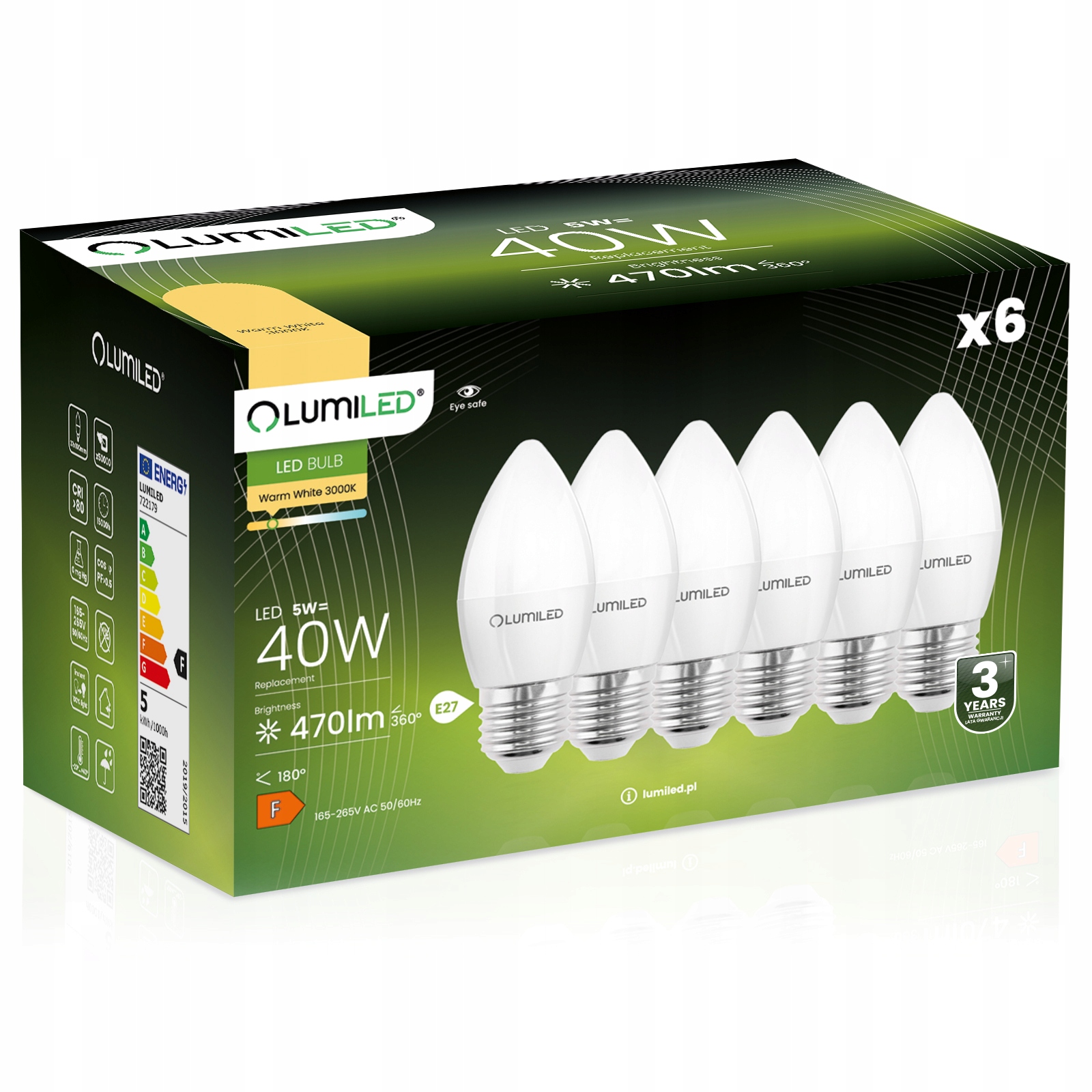 6x Żarówka LED E27 ŚWIECA 5W = 40W 3000K CIEPŁA BIAŁA ŚWIECZKA CCD LUMILED