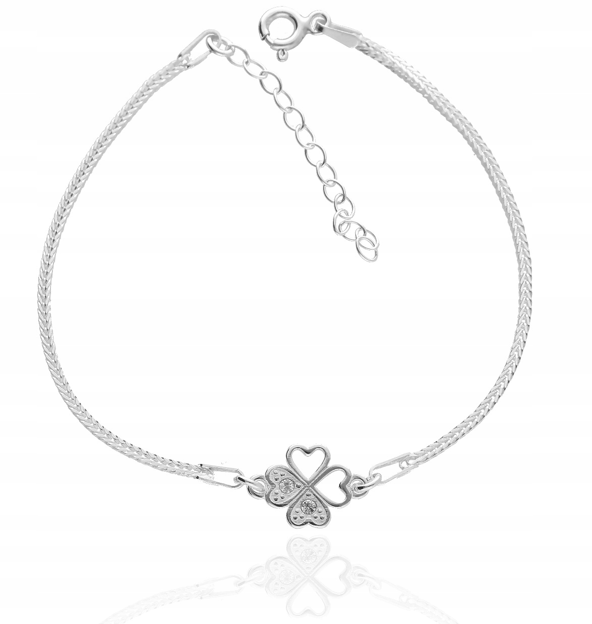 Hrubší náramek čtyřlístek se zirkony Stříbro Gravírování na krabičce