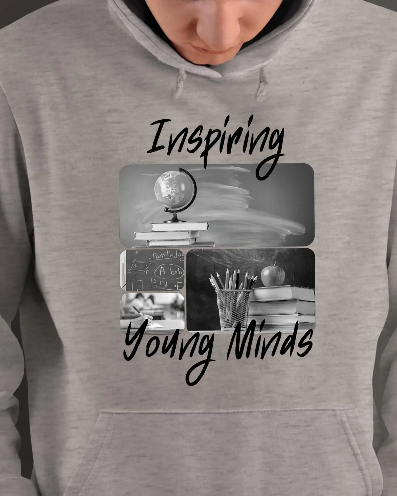 Mikina s kapucí Dárek pro učitele Umělecká koláž Šedá XL