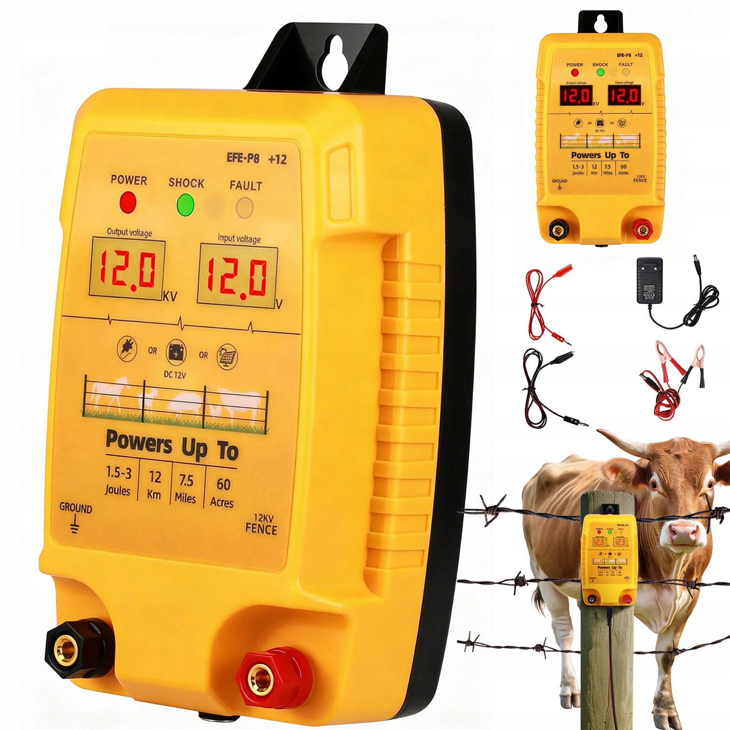 Elektrizátor Plotový Pastuch Dosah 12 Km LCD displej 2-10 kV IP54