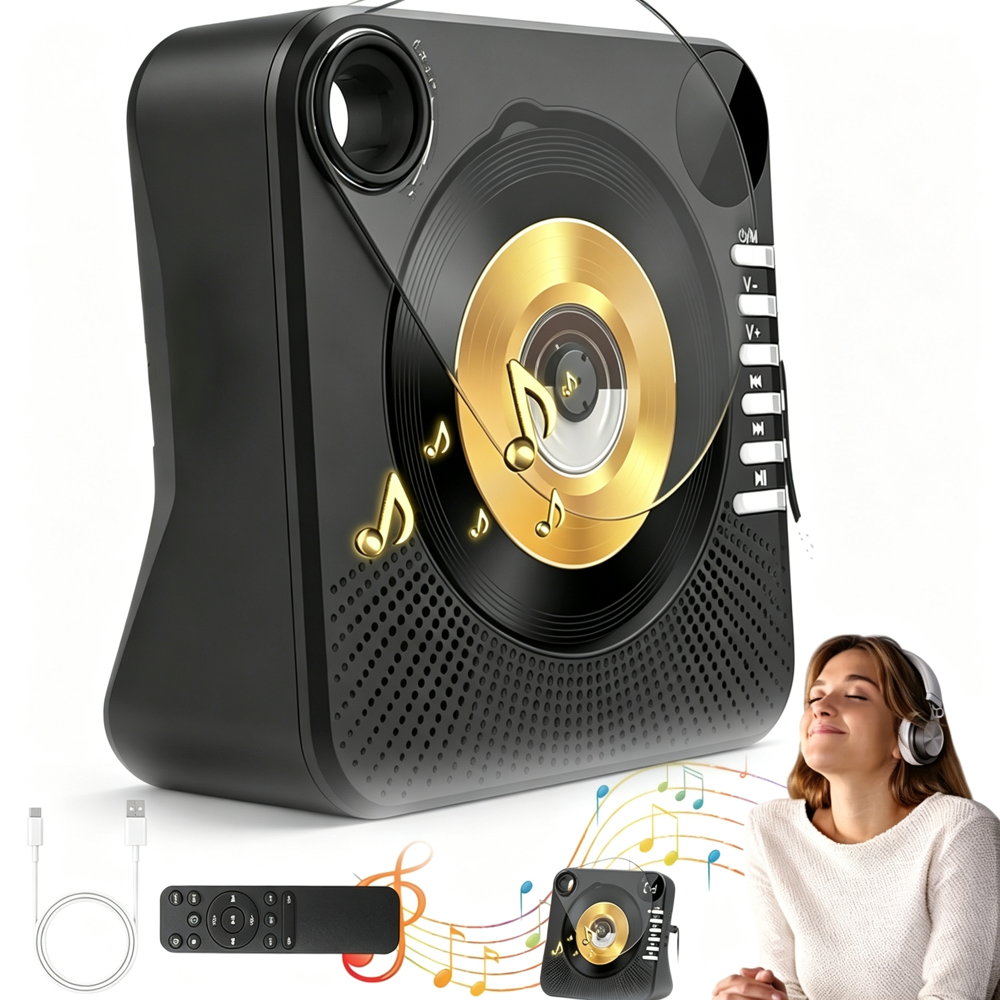 Vertikální CD Přehrávač Bluetooth 5.0 Aux Usb 128GB Časovač Dálkové Ovládání Displej
