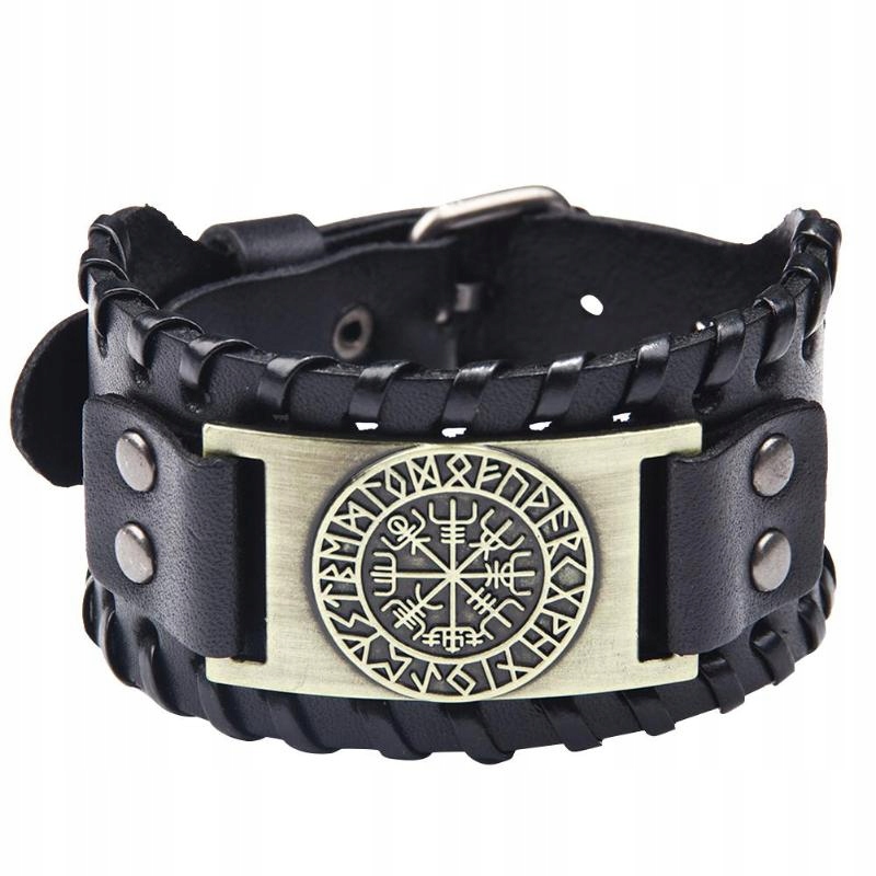 

Czarna Nordycka Bransoleta Skórzana Vegvisir Br