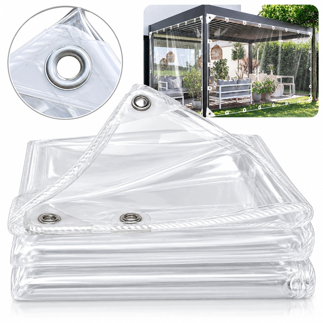 Průhledná Pvc plachta 2x3 m 250 g/m² s oky na terasu