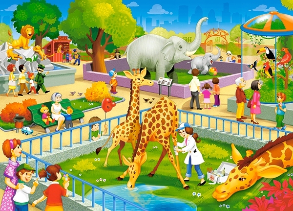 PUZZLE 60 ZWIERZĘTA WIZYTA W ZOO SAFARII ŻYRAFA LEW SŁOŃ 5+ CASTOR