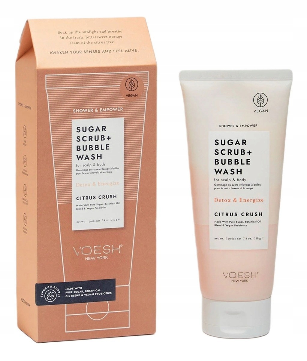 Voesh Sugar scrub bubble wash peeling na tělo a pokožku hlavy 210 g