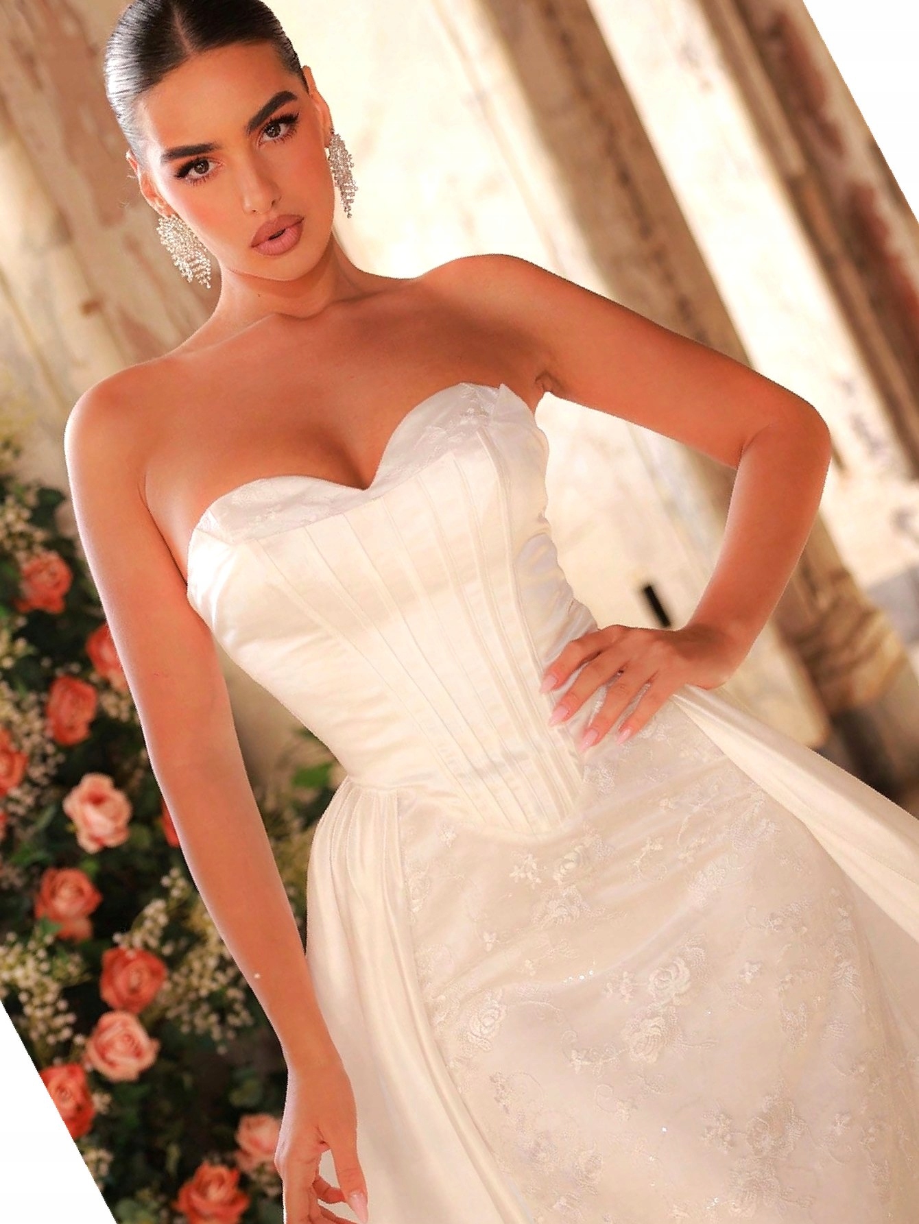 Empire šaty Ramena vyšívaná Korzetová Svatební Fenoménní Odhalené L 40