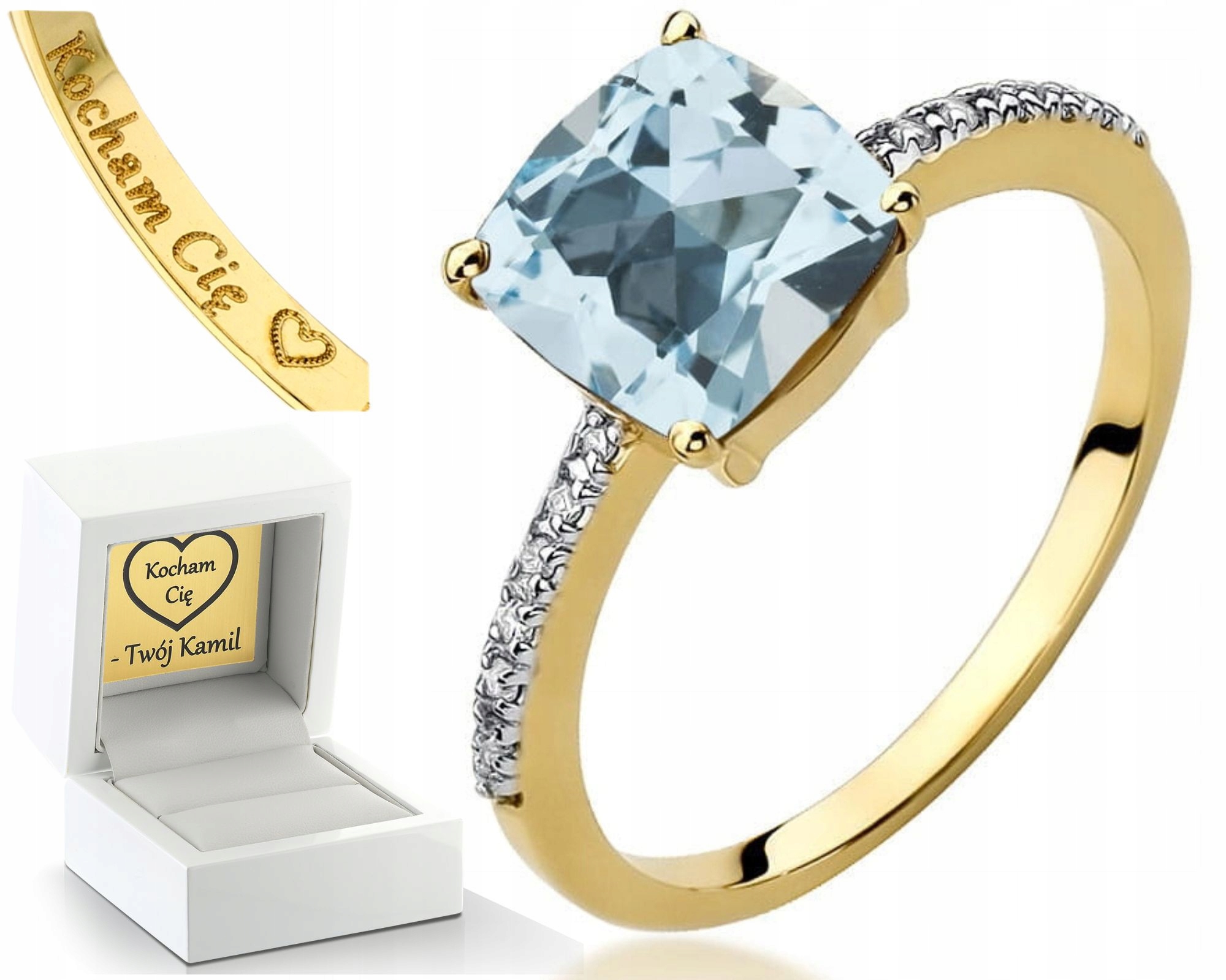 Zlatý Prstýnek S Topazem A Diamanty Gravírování 585 Bonus Dárek