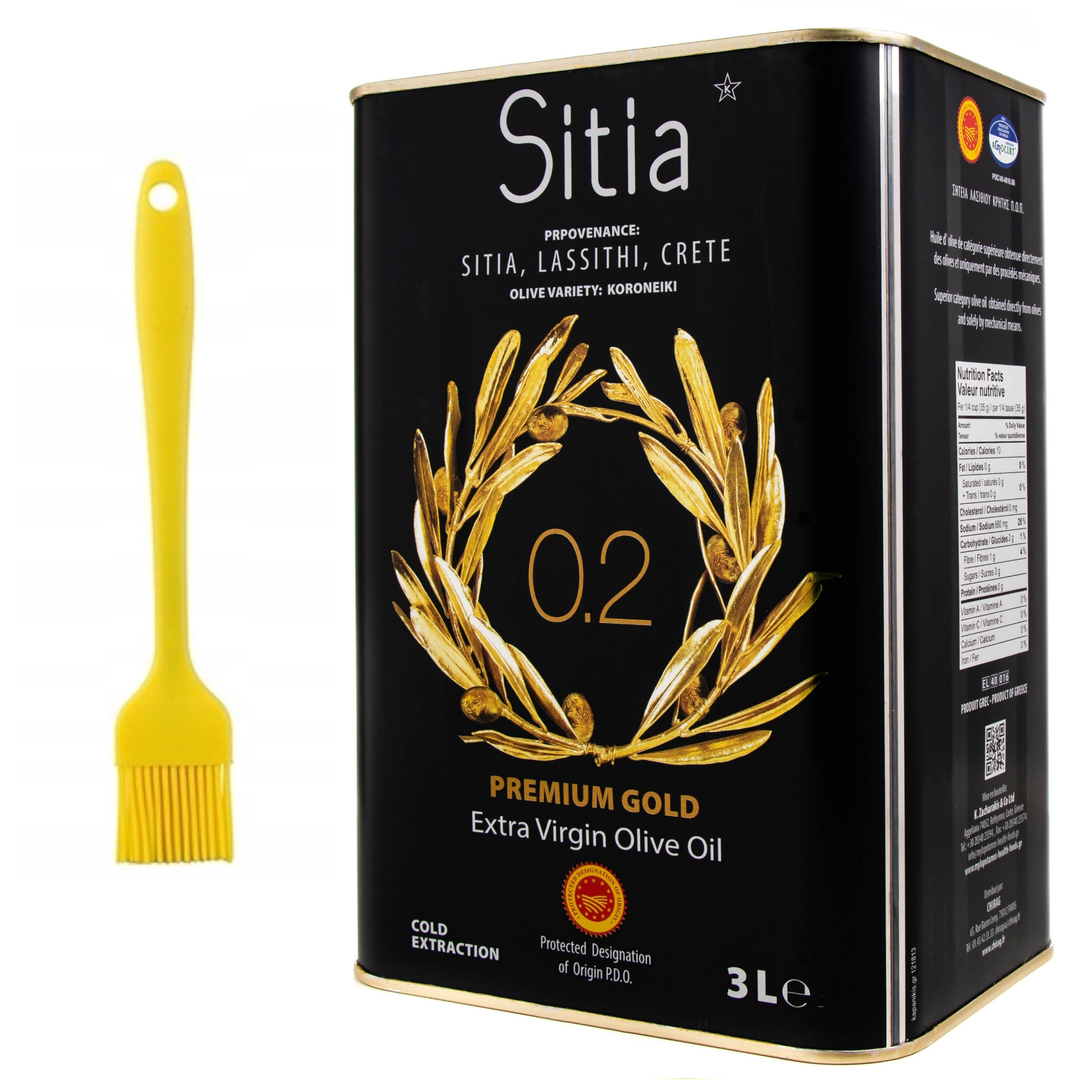 Levně Extra panenský olivový olej 3L štětec na mazání Řecká Sitia Premium