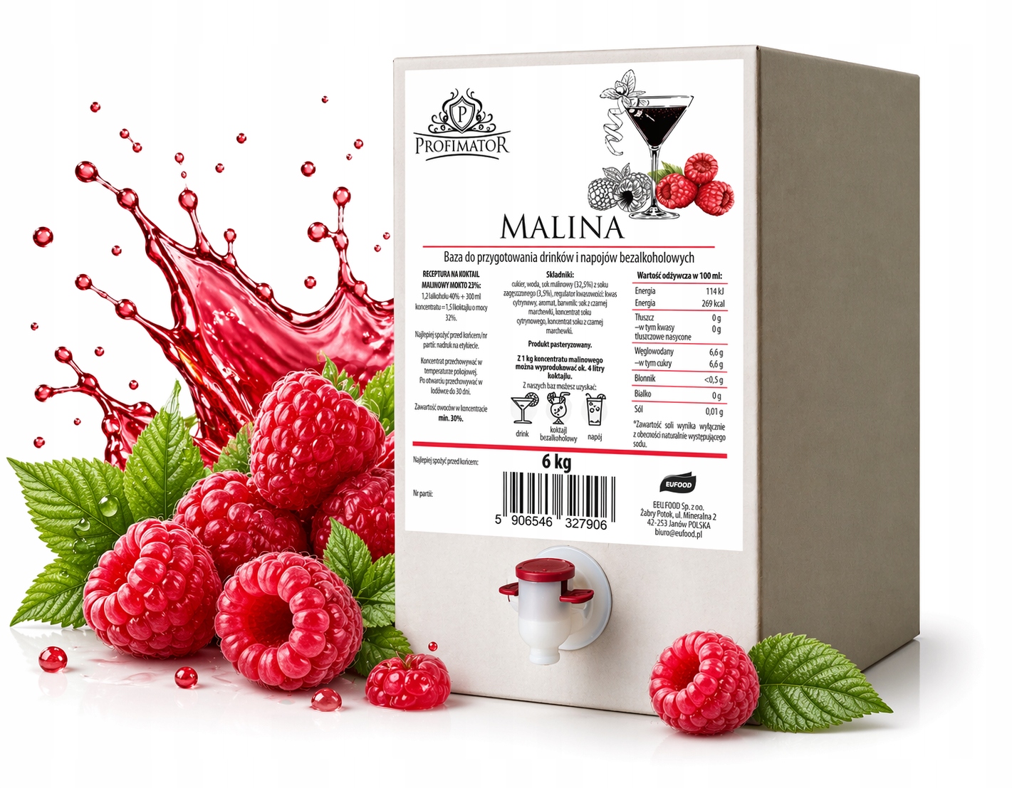 Profimator Zaprawka koncentrat malina malinówka 6 kg baza do drinków