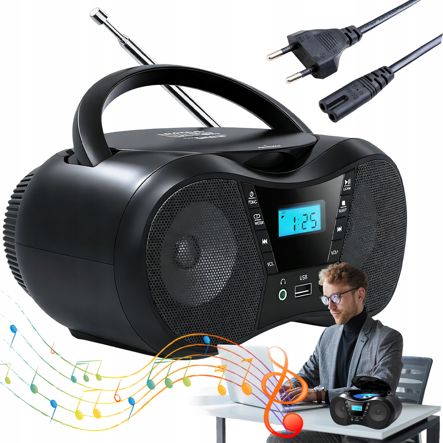 Bluetooth CD Přehrávač 5.1 Fm Rádio Usb Aux MP3 LCD Přenosný Stereo