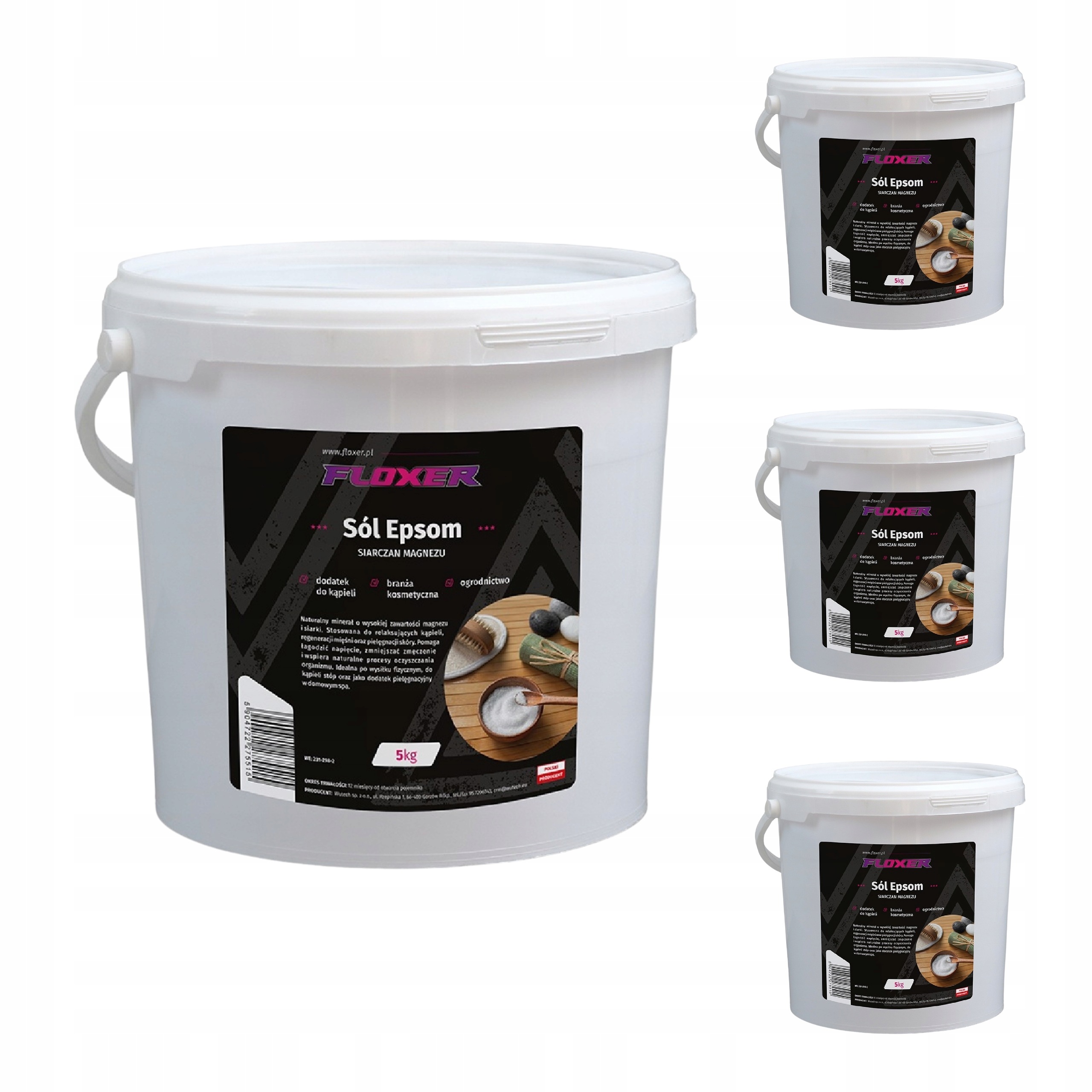 Sól Epsom 20kg siarczan magnezu Zestaw 4x 5kg Floxer sól magnezowa kąpieli