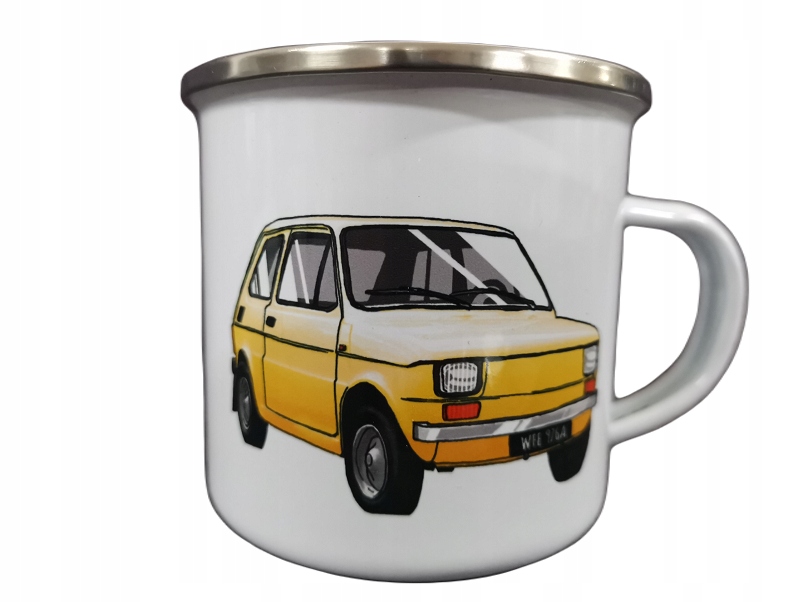 

Fiat 126p maluch żółty kubek emaliowany Prl