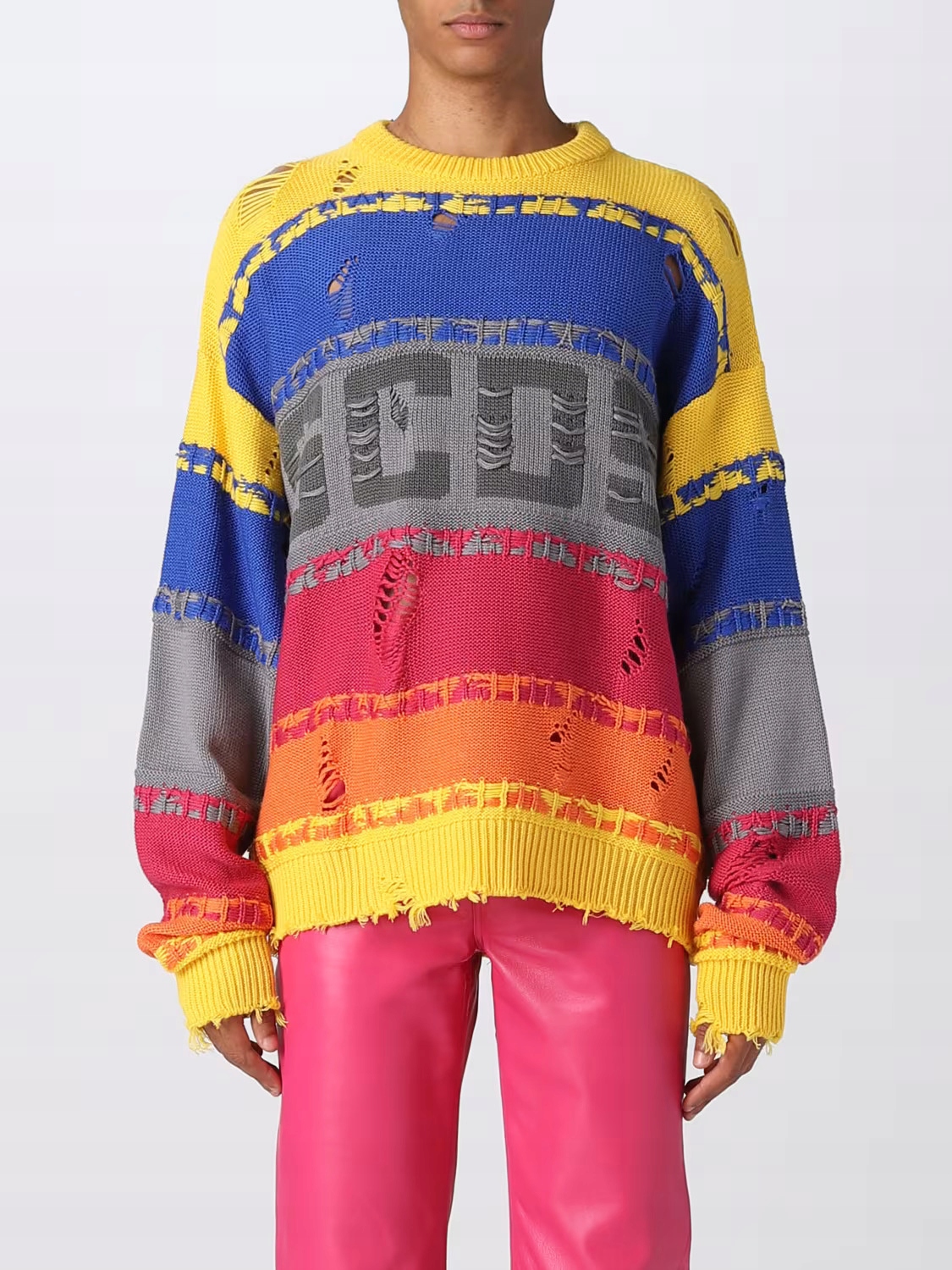 Barevný svetr s oděrkami destroyed Gcds L