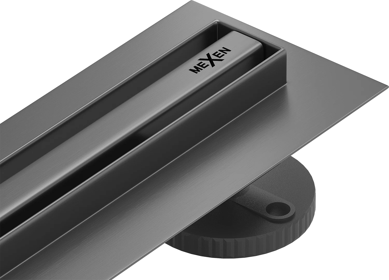 Odpływ liniowy 110 prysznicowy Mexen Flat 360° Slim niski obrotowy gun gray