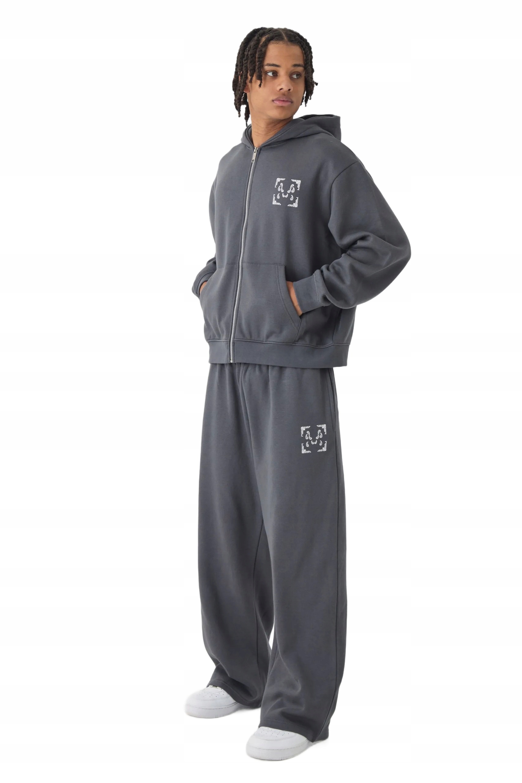 Boohooman Pánský Tepláková Souprava S Kapucí Šedý S Potiskem L Z3A