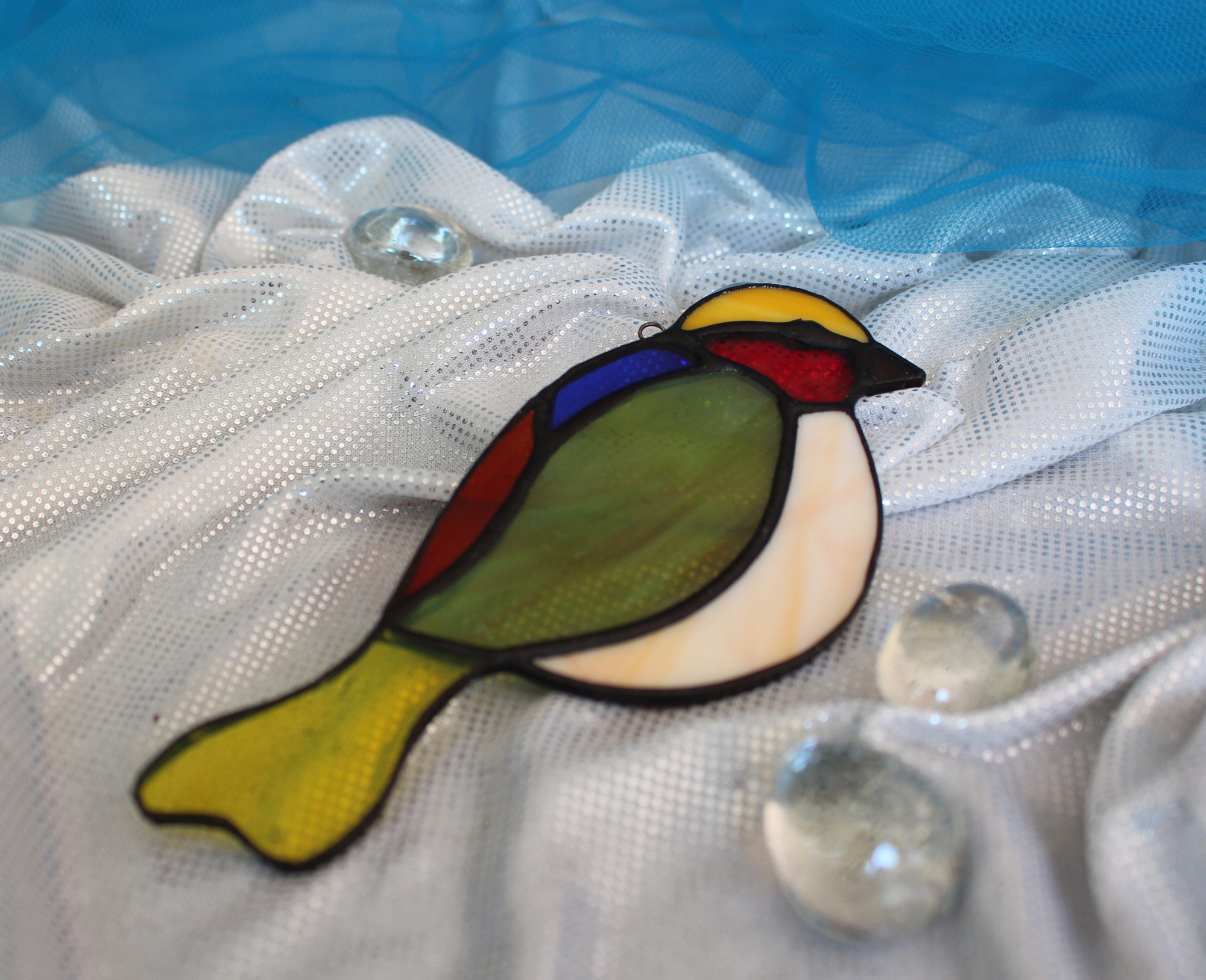 Ptaszek witrażowy, kolorowy ptak, szklany ptak, ptak na okno 5 Szerokość produktu 14 cm