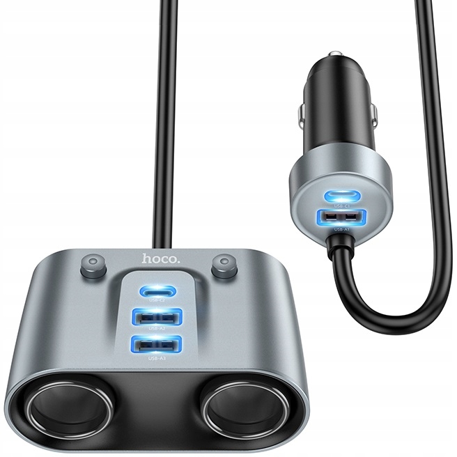 Rozdzielacz gniazda zapalniczki 2USB Typ Typu C Usb-c Type-C 147W QC3.0