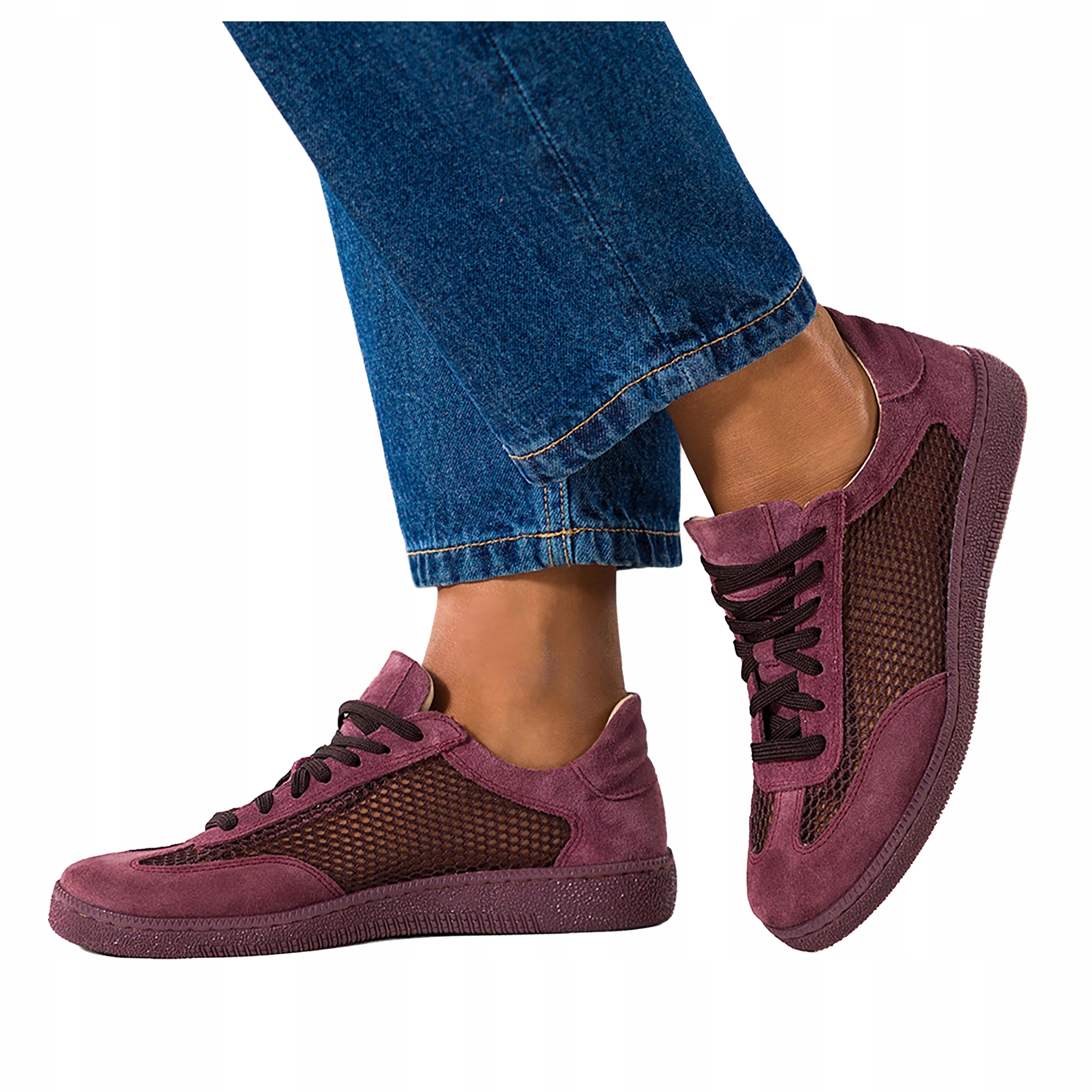 Sneakersy Bordové Dámské Kožené Sportovní Šněrovací Síťovina Modne vel 37
