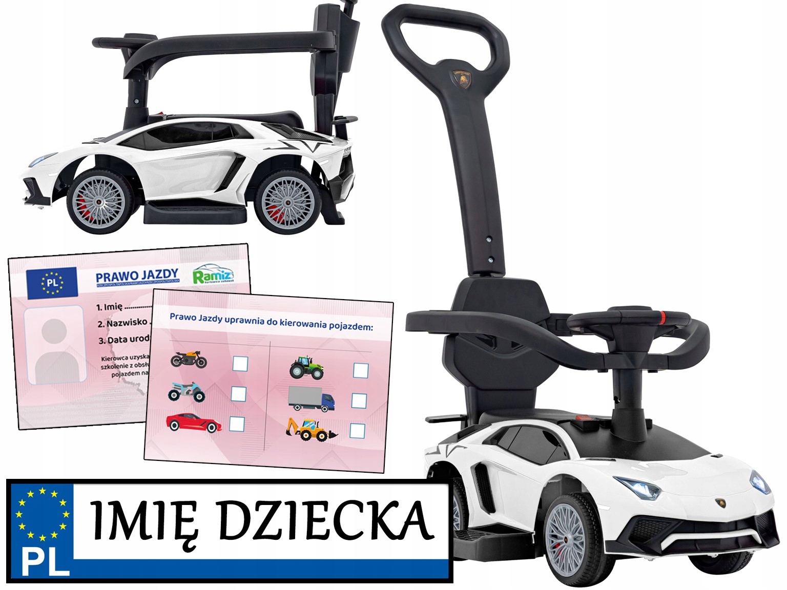Chodzik Pchacz Lamborghini Aventador Sv pchacze dla dzieci Długa Rączka