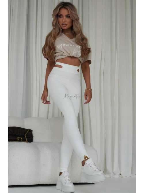 Legíny La Monne Comfy Pruh Bílé Bílá Výšivka Výřez M