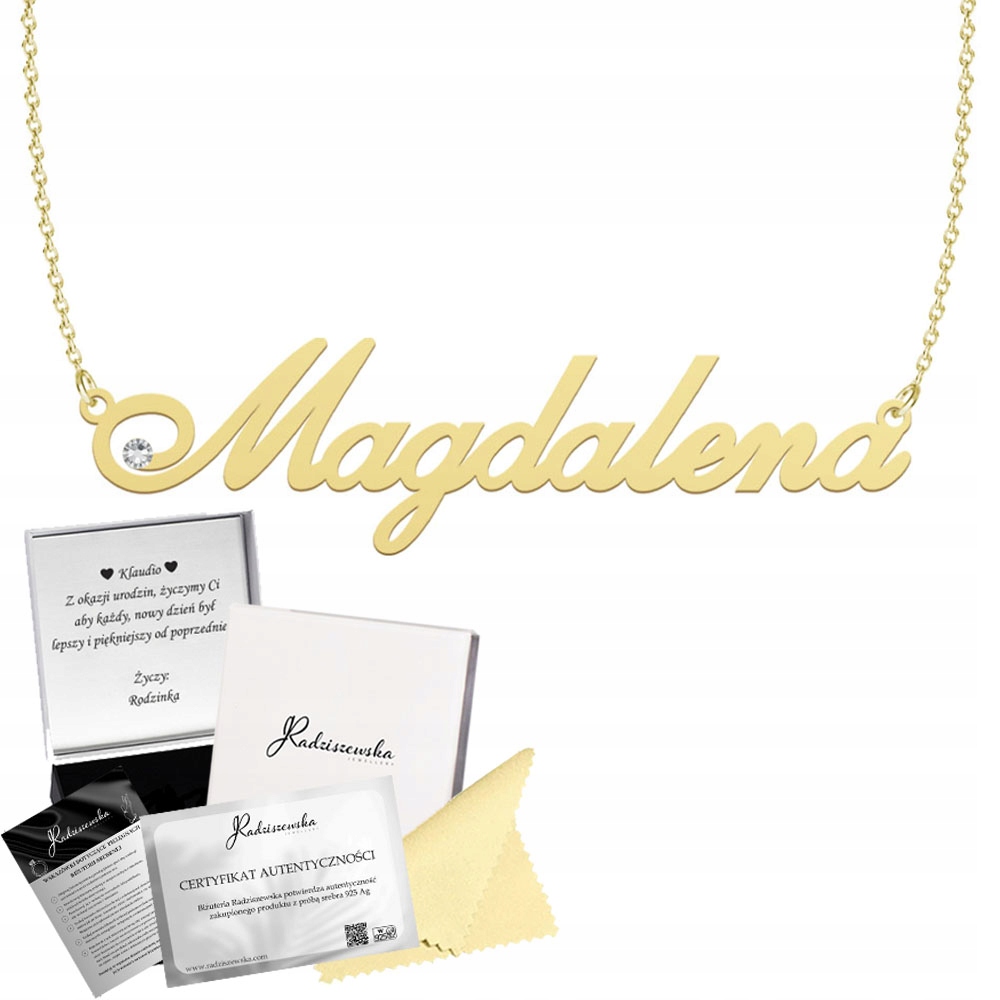 Zlatý náhrdelník s jménem Magdalena Řetízek Stříbro 925 Dedikace Bonus