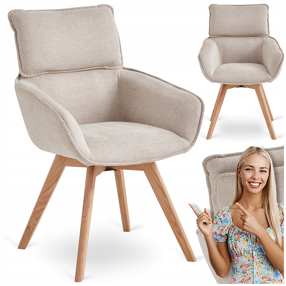 Otočné křeslo z kelímků, čalouněné do obývacího pokoje, béžová barva Dias